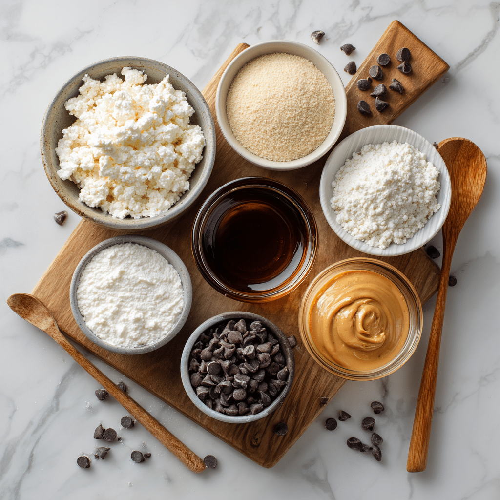 Cottage cheese cookie dough ingredients flat lay