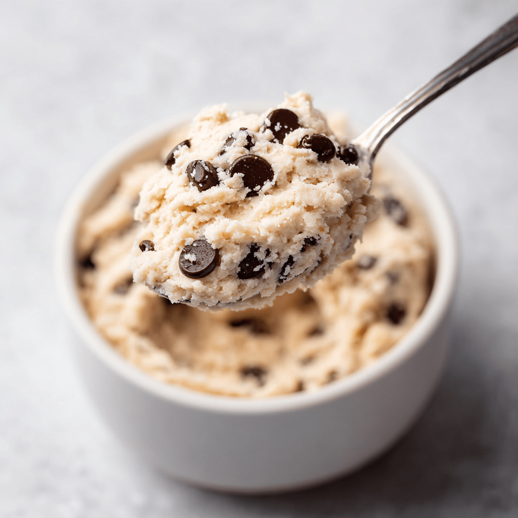 Spoonful of cottage cheese cookie dough with chocolate chips
