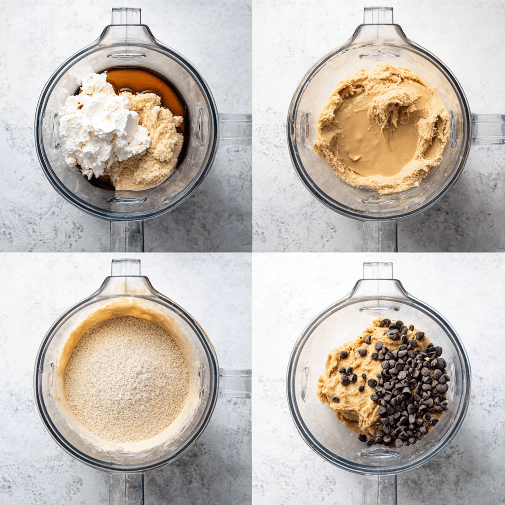 Step-by-step images of making cottage cheese cookie dough