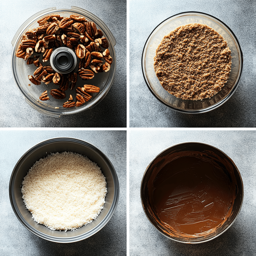 Step-by-step crust preparation for flourless paleo chocolate torte (no bake)