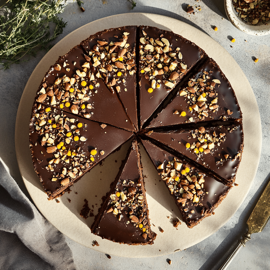 Sliced flourless paleo chocolate torte (no bake)