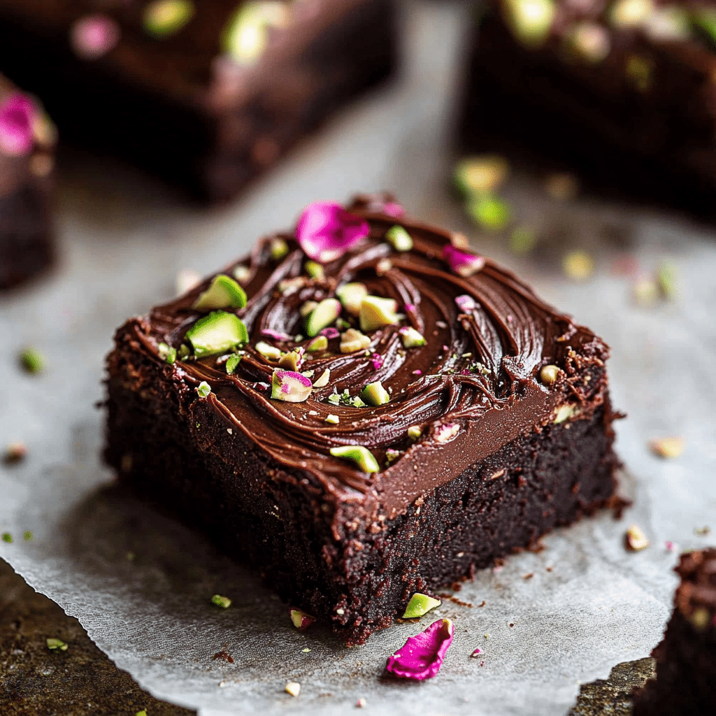 Fudgy flourless avocado brownies (paleo) stacked with frosting