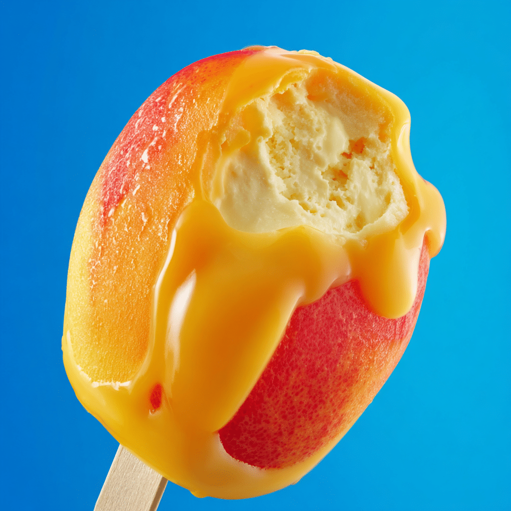 bitten fumang propitious mango ice cream on bright blue background