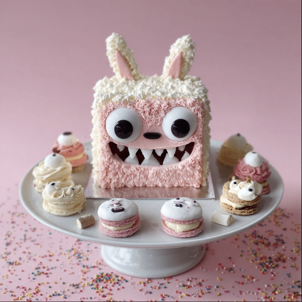 Labubu ice cream cake with visible teeth