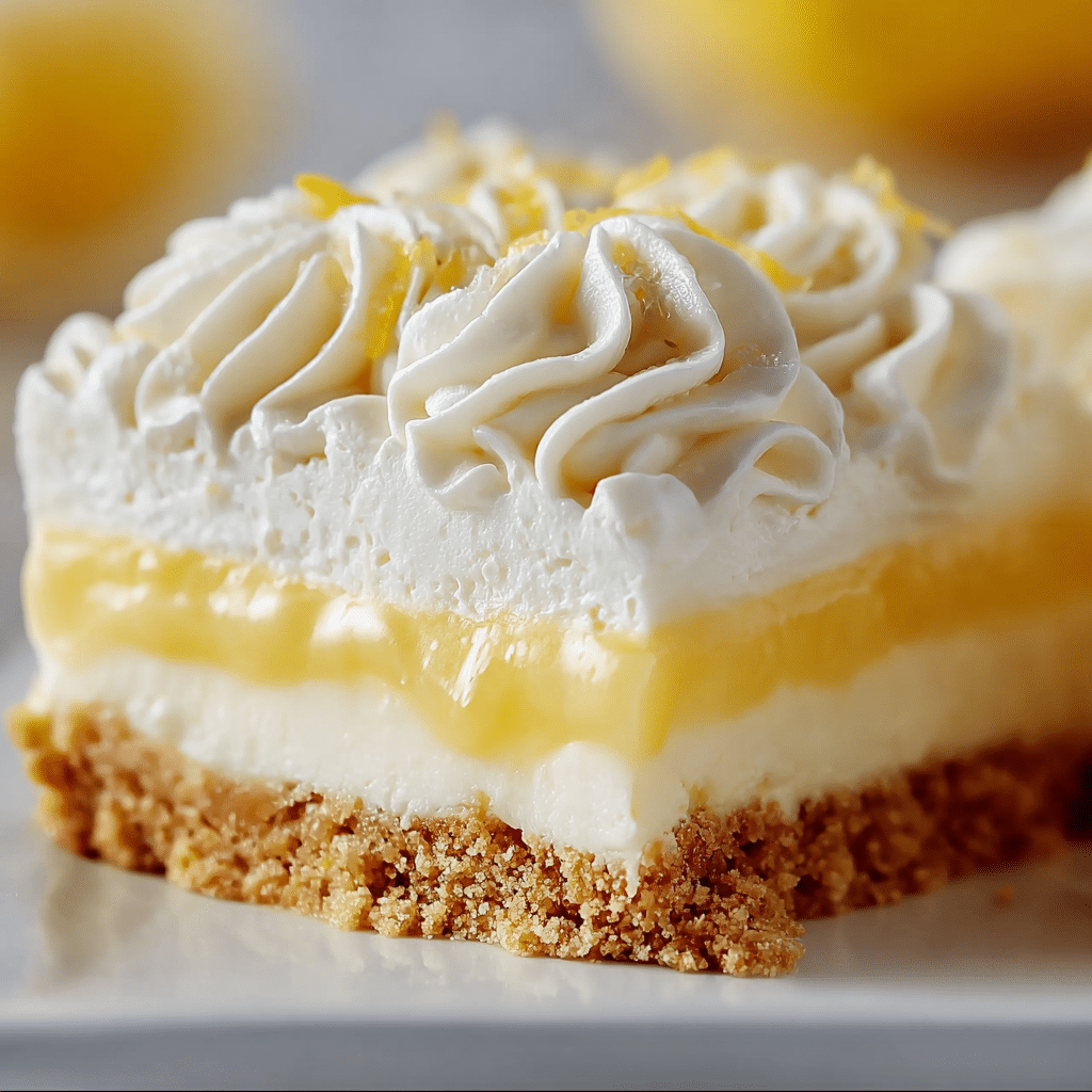 No-bake lazy day lemon cream pie bars on a white plate