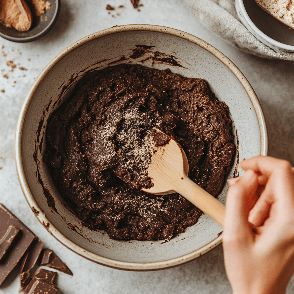 mixing no-bake cottage cheese brownie bites dough
