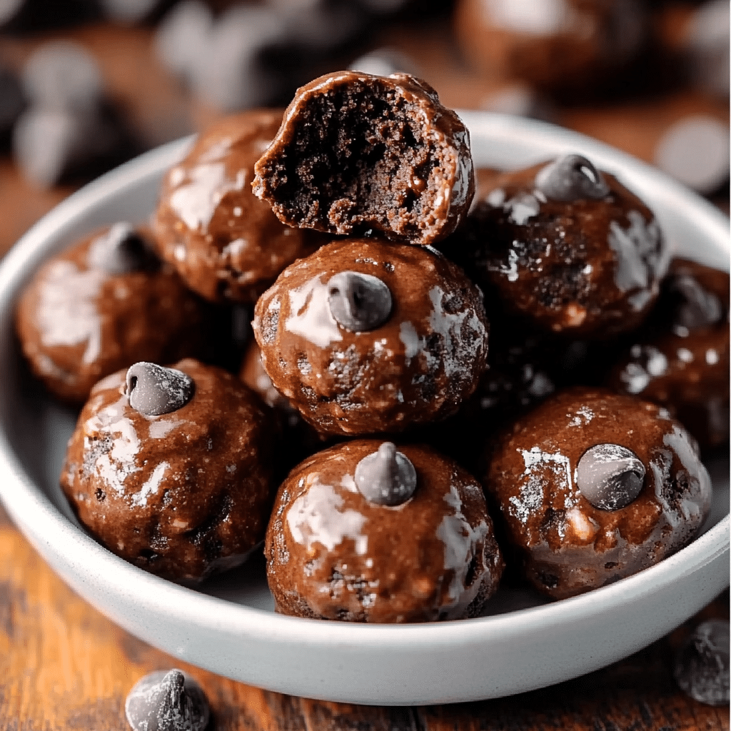 no-bake cottage cheese brownie batter protein bites on white plate