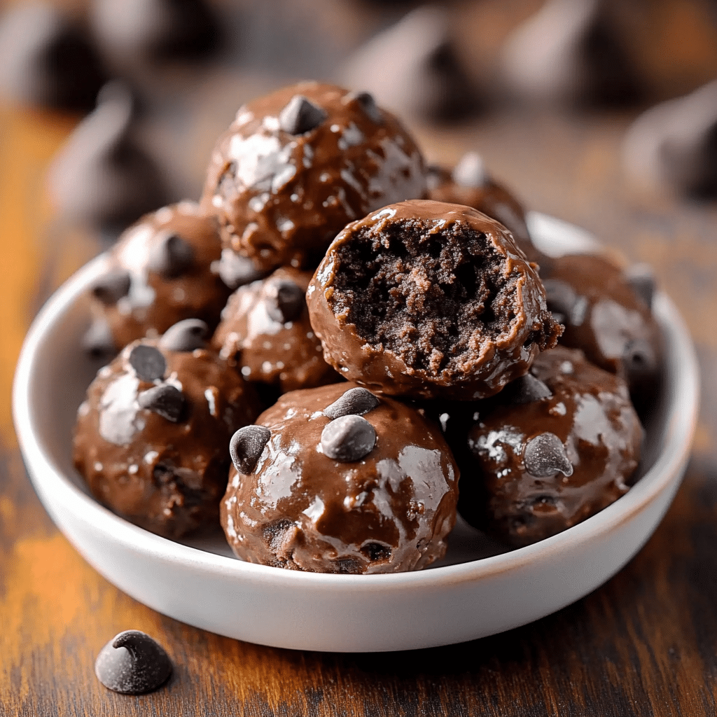 no bake cottage cheese brownie batter protein bites on white plate