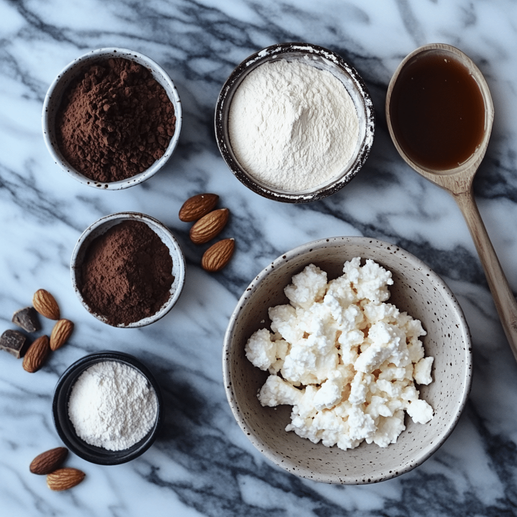 ingredients for no-bake cottage cheese brownie bites
