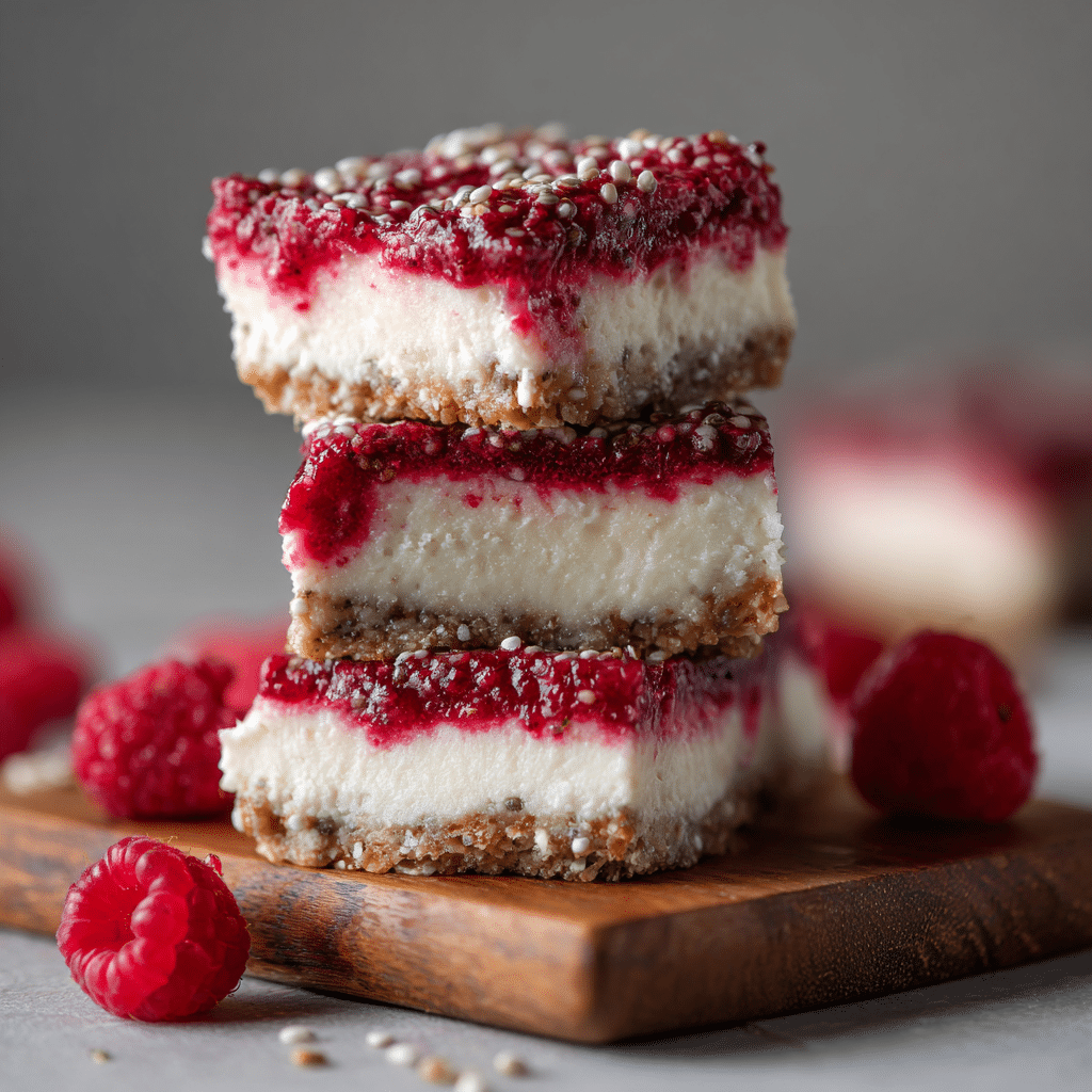 No Bake Lemon Raspberry Bars stacked on a wooden board