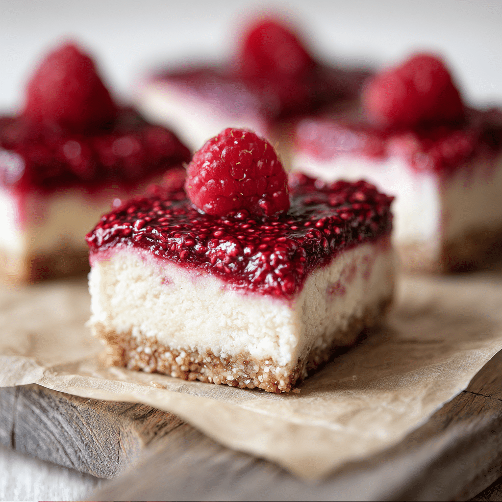 No Bake Lemon Raspberry Bar topped with fresh raspberry