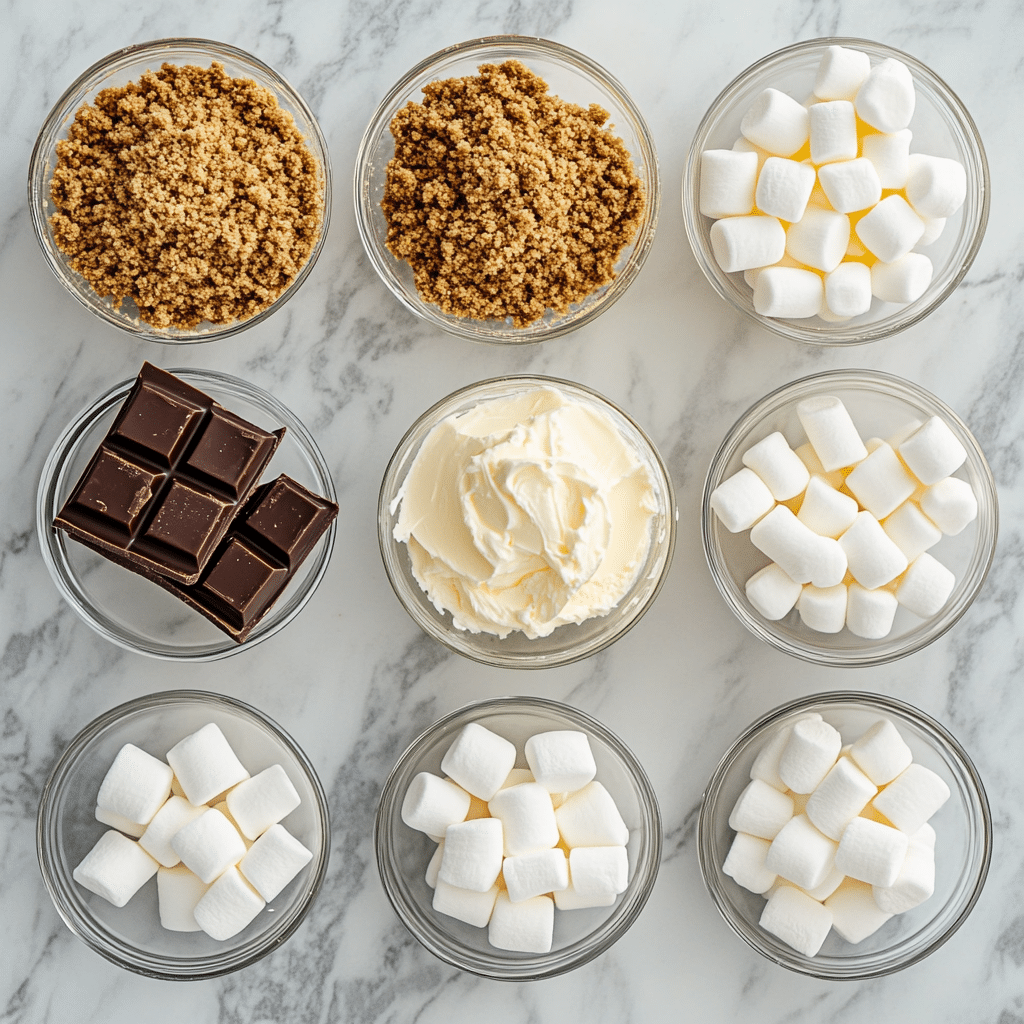 ingredients for no bake S’mores cheesecake cups