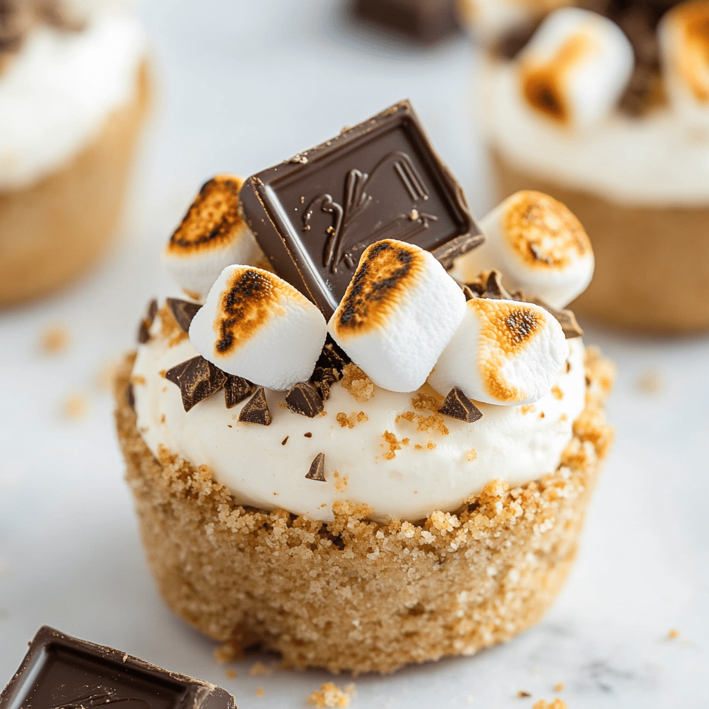 no bake S’mores cheesecake cups with toasted marshmallows