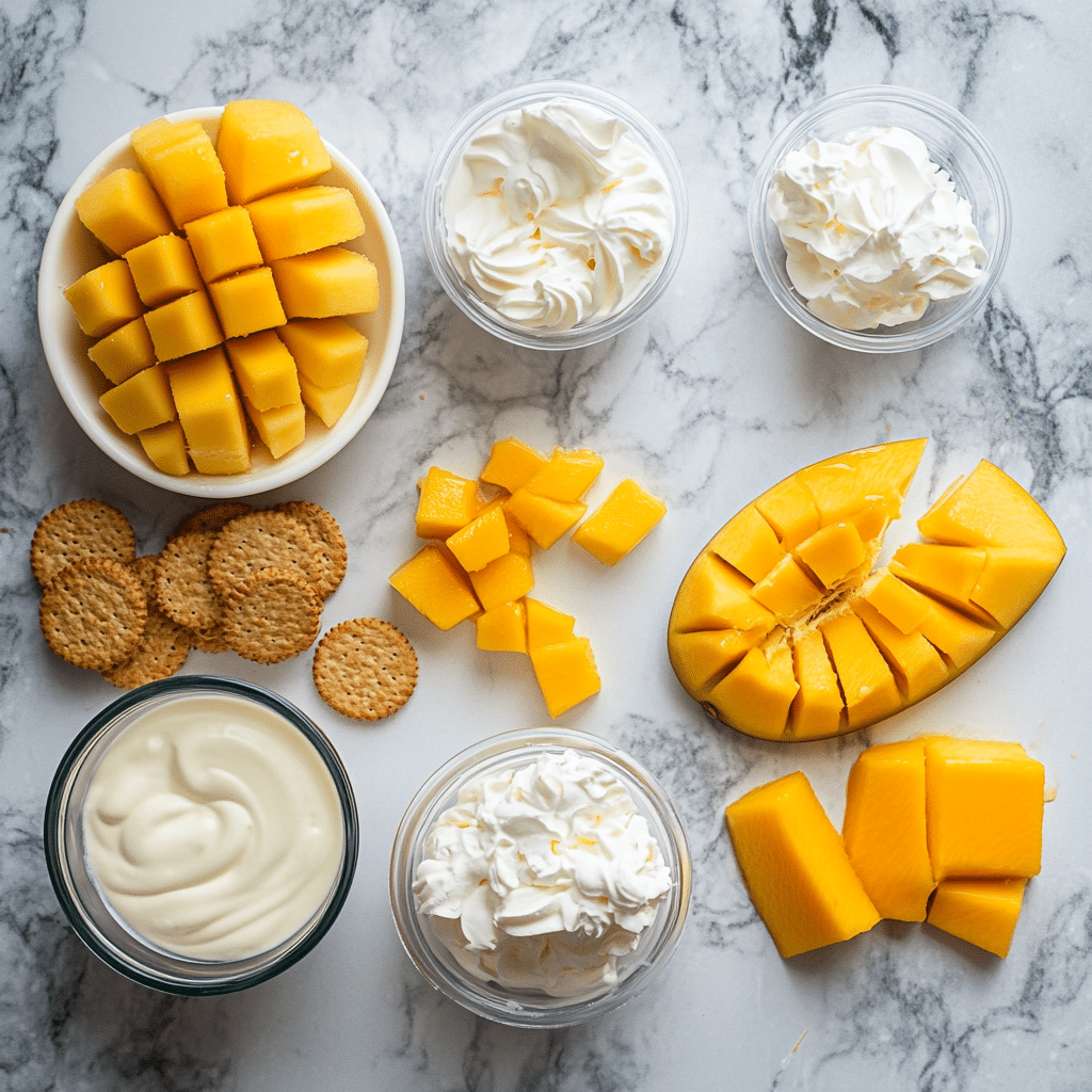 Ingredients for No-Bake Upside-Down Mango Cheesecake