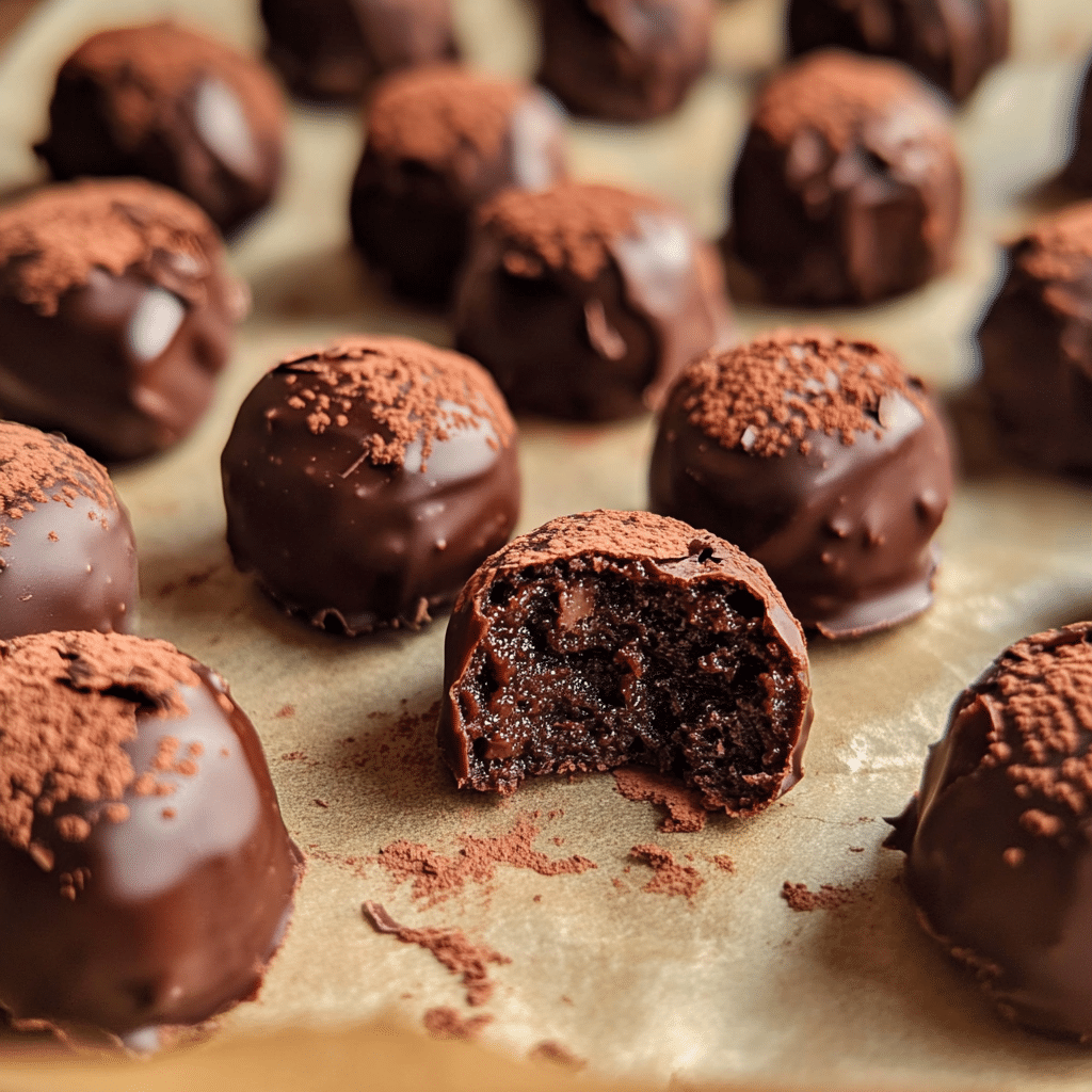 Paleo protein brownie bite with rich fudgy center and chocolate shell