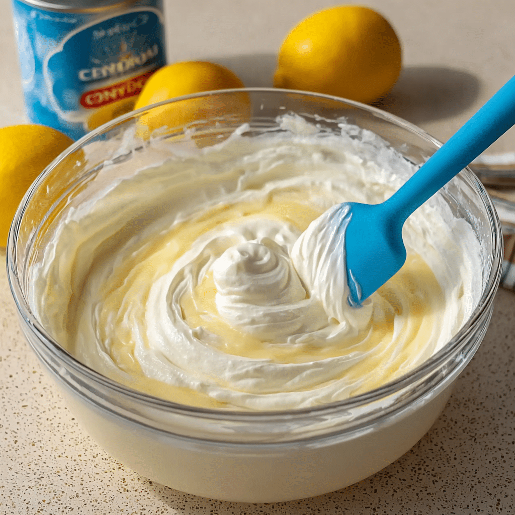 Mixing lemon cream for propitious lemon shapped ice cream