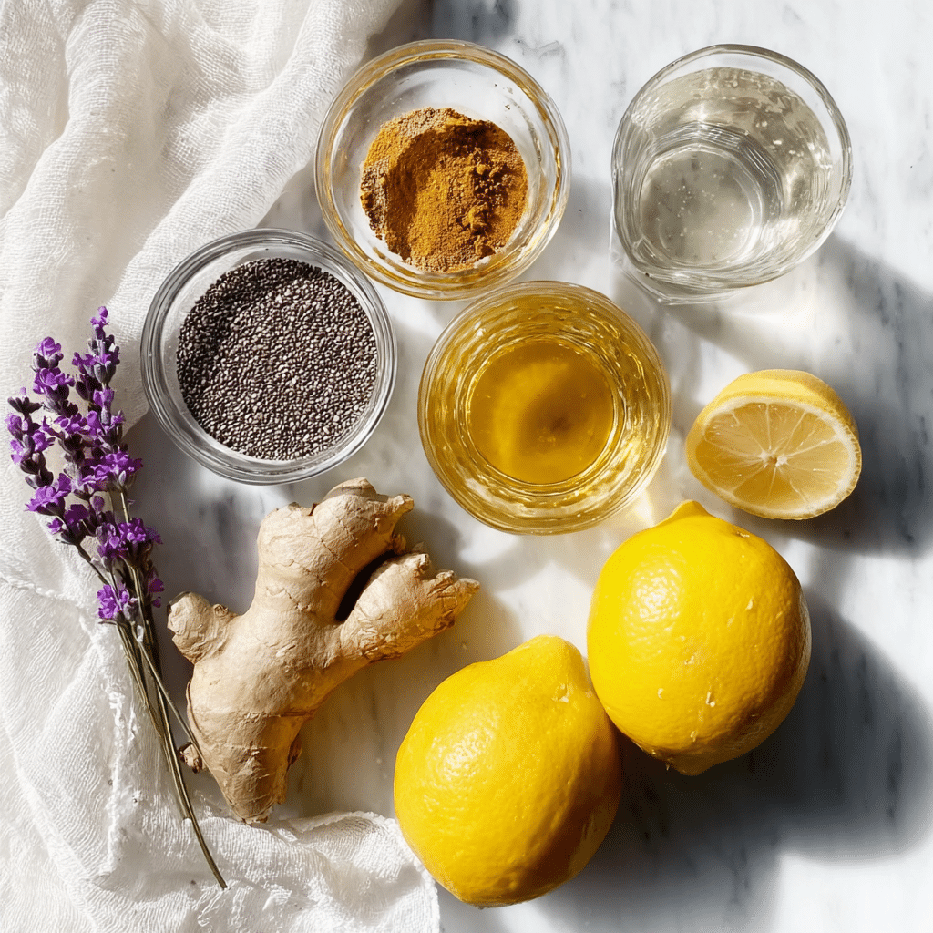 Zepbound drink recipe for weight loss ingredients including chia seeds, ginger, lemon, cinnamon, and apple cider vinegar