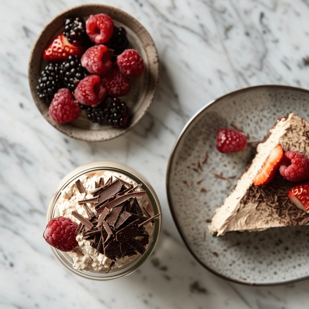 No-bake mousse and cheesecake representing 13 high protein cottage cheese recipes