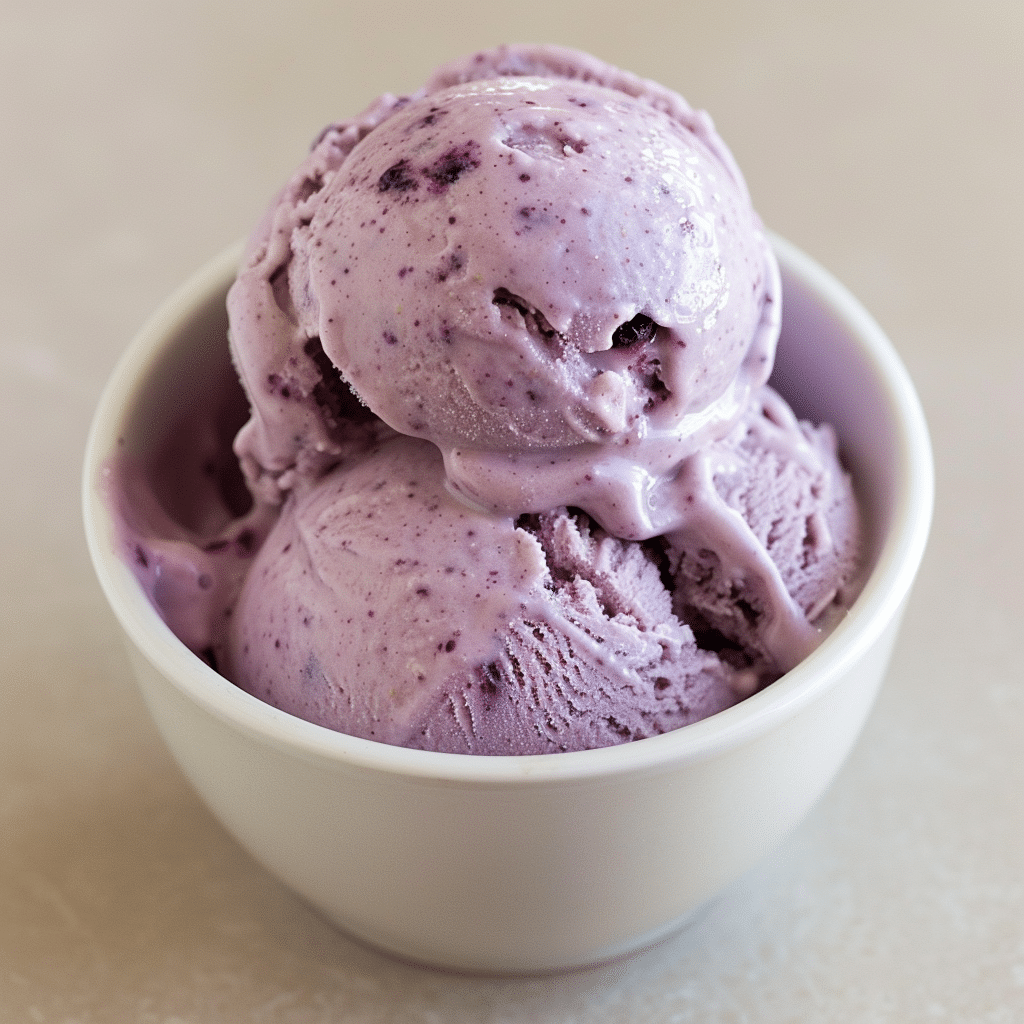 Blueberry cottage cheese ice cream recipe in a white bowl