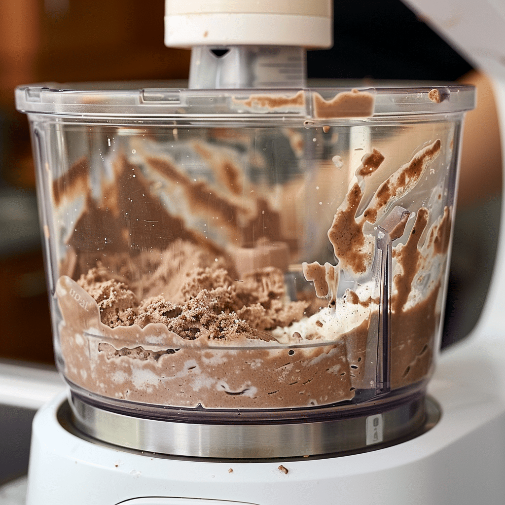Blending cottage cheese chocolate ice cream in food processor